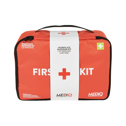 WORKWEAR, SAFETY & CORPORATE CLOTHING SPECIALISTS Mediq Essential First Aid Kit Workplace Response In Orange Soft Pack 1-25 Persons Low Risk