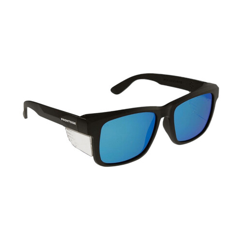 WORKWEAR, SAFETY & CORPORATE CLOTHING SPECIALISTS SAFETY GLASSES FRONTSIDE POLARISED BLUE REVO LENS WITH BLACK FRAME