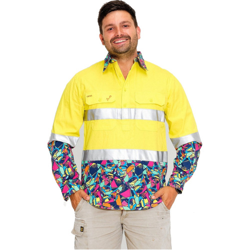 WORKWEAR, SAFETY & CORPORATE CLOTHING SPECIALISTS MENS VENTURA HI VIS DAY/ NIGHT 1/2 PLACKET YELLOW WORKSHIRT