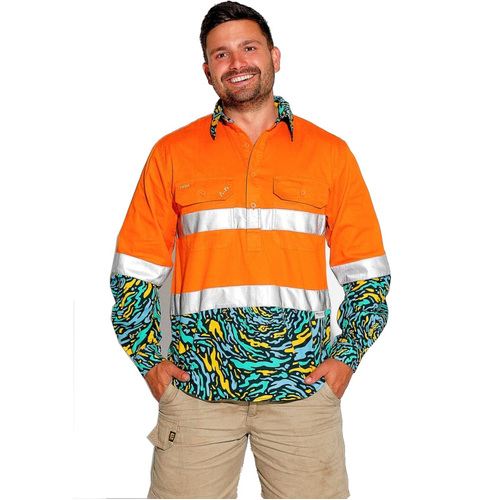 WORKWEAR, SAFETY & CORPORATE CLOTHING SPECIALISTS MENS SPUN OUT HI VIS DAY/ NIGHT ORANGE 1/2 PLACKET WORKSHIRT