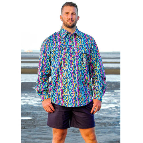 WORKWEAR, SAFETY & CORPORATE CLOTHING SPECIALISTS MENS SPACE WEAVE FULL PRINT 1/2 PLACKET WORKSHIRT