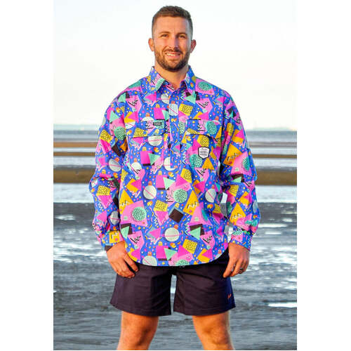 WORKWEAR, SAFETY & CORPORATE CLOTHING SPECIALISTS - MENS COSMIC CONFETTI FULL PRINT 1/2 PLACKET WORKSHIRT