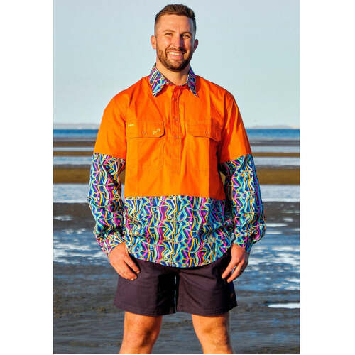 WORKWEAR, SAFETY & CORPORATE CLOTHING SPECIALISTS - MENS SPACE WEAVE HI VIS ORANGE DAY ONLY WORKSHIRT