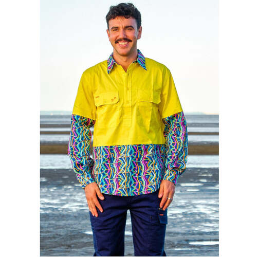 WORKWEAR, SAFETY & CORPORATE CLOTHING SPECIALISTS - MENS SPACE WEAVE HI VIS YELLOW DAY ONLY WORKSHIRT