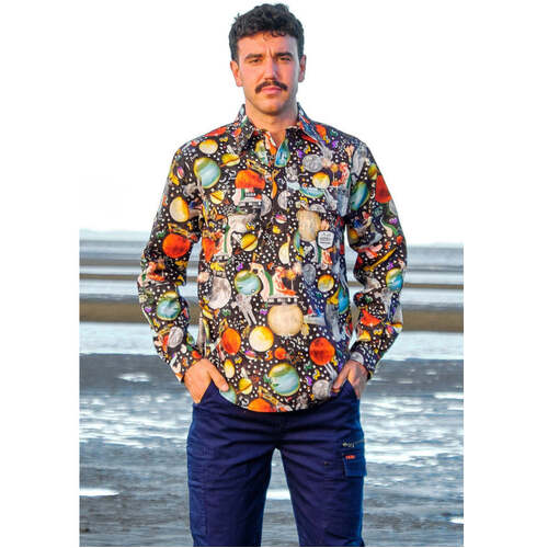 WORKWEAR, SAFETY & CORPORATE CLOTHING SPECIALISTS - MENS MOON MUTTS FULL PRINT 1/2 PLACKET WORKSHIRT